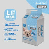 Absorb Plus charcoal pet training pads box with French Bulldog, odor control, leak protection features