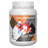AquaMunch AquaFlake grain-free goldfish food, 400g jar with vibrant goldfish image, non-irradiated formula