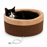 K & H Thermo Kitty Circular Heated Pet Bed Mocha 50cm