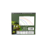 Box back of pond pump with performance chart, specs table, and water lily image
