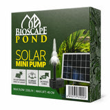 Bioscape Pond Solar Mini Pump with 8 spray patterns, 3m cable, 220L/H flow, 40cm lift, solar powered for garden ponds