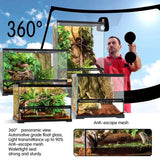 Deluxe reptile terrarium with 360° glass view, anti-escape mesh, and lush interior decor