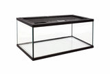 Glass reptile enclosure with black frame and mesh top, ideal for reptiles or aquarium setup