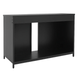 Modern black terrarium stand with open storage shelf, sleek rectangular design