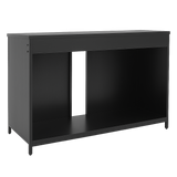 Modern black terrarium stand with open storage shelf, sleek rectangular design