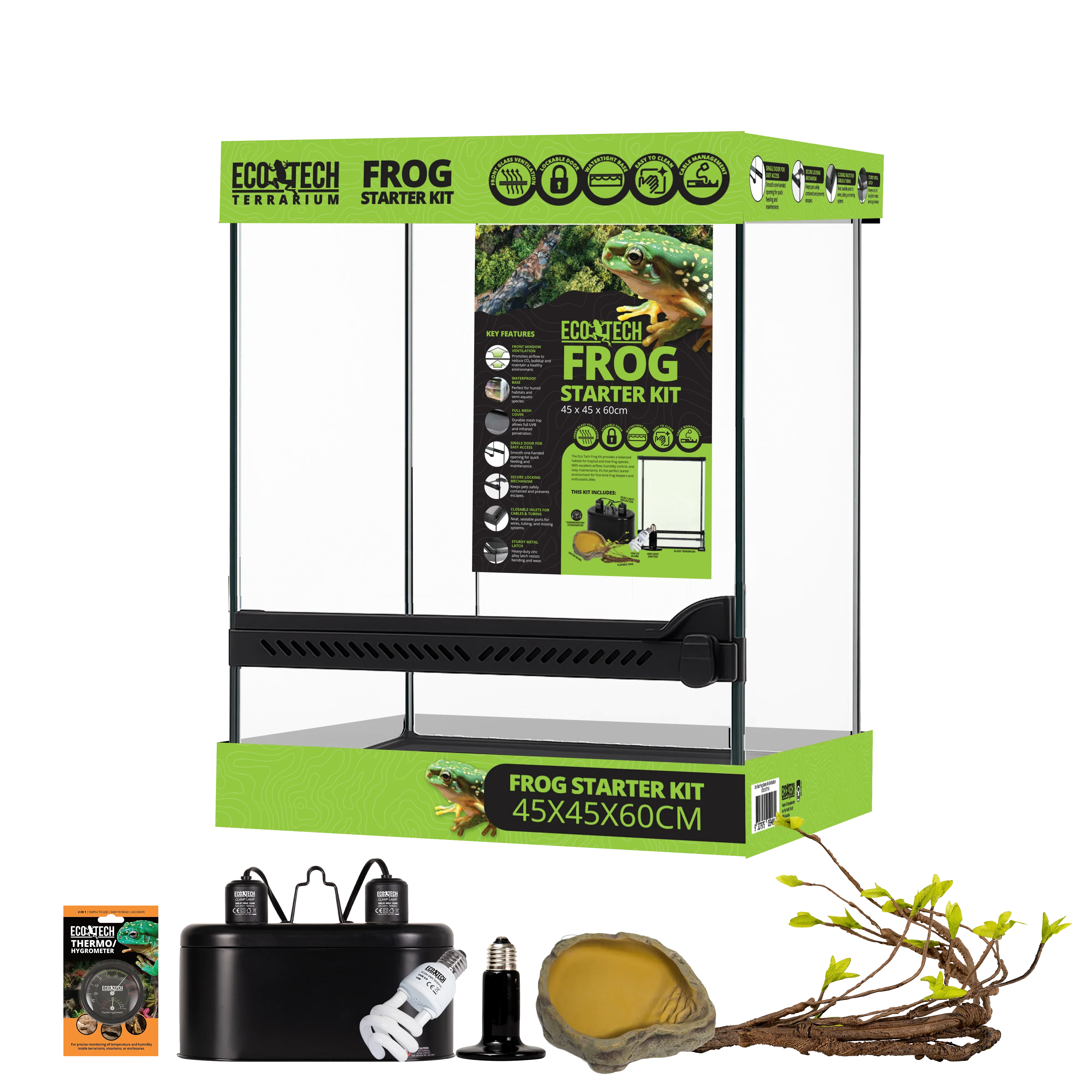 Frog Pvc Kit Frog starter kit 45x45x60cm with glass terrarium, lighting, water dish ...