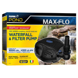 Fluval Pond Max-Flo Waterfall & Filter Pump packaging with a black submersible pump.