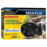 Fluval Pond Max-Flo Waterfall & Filter Pump packaging showing a black water pump.