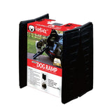 FurKidz folding dog ramp packaging showing a dog using the ramp to enter a car boot.
