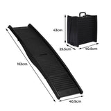 FurKidz black dog ramp with dimensions: 152cm length, 40.5cm width, and 43cm height when folded.