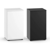 Modern aquarium cabinet stand in white and black, minimalist design, suitable for fish tanks