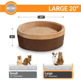 Large mocha round pet bed, 20 inch diameter, suitable for cats and small dogs over 15 lbs