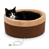 K & H Thermo Kitty Cuddle Up Heated Cat Bed Mocha 50cm