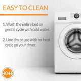 Easy to clean pet bed washing instructions with front-load washer, gentle cycle cold water, line dry or no-heat dryer