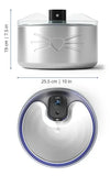 Stainless steel pet water fountain with cat face design and digital display, ideal for aquarium fish or reptiles