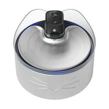Cat water fountain with digital display, stainless steel bowl, and cat face design for pet hydration