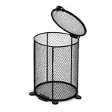 Black mesh wire reptile or aquarium waste bin with hinged lid, suitable for enclosures