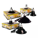 Ceramic heat lamp dome reflectors for reptile enclosures with boxes and power cords