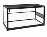 Black-framed reptile enclosure with mesh top and glass panels for Australian reptiles