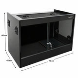 Black reptile enclosure with glass door, 90x45x60 cm, ideal for Australian reptiles and aquarium fish setups.