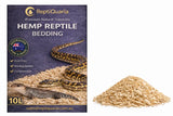Bag of premium hemp reptile bedding 10L with natural substrate and a pile of bedding