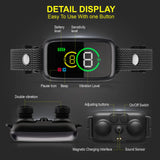 Digital dog training collar with vibration and sound, labeled display and adjustable settings