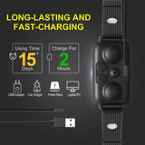 Rechargeable smart bark training collar with USB charging, 15+ day battery life, black design