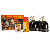 Zoo Med Desert UVB and heat lighting kit with dual lamps, Repti Basking Spot Lamp, and Reptisun 10.0 UVB bulb